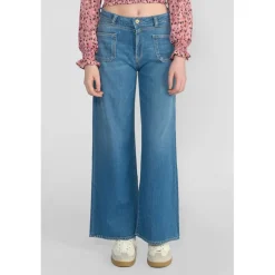 Jeans fille, flare, très évasé, longueur 34 bleu Iris en coton