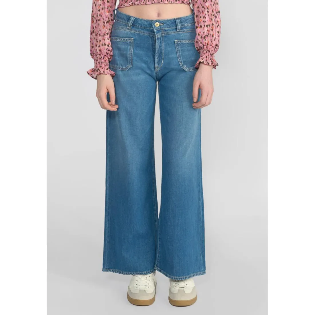 Jeans fille, flare, très évasé, longueur 34 bleu Iris en coton