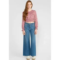 Jeans fille, flare, très évasé, longueur 34 bleu Iris en coton