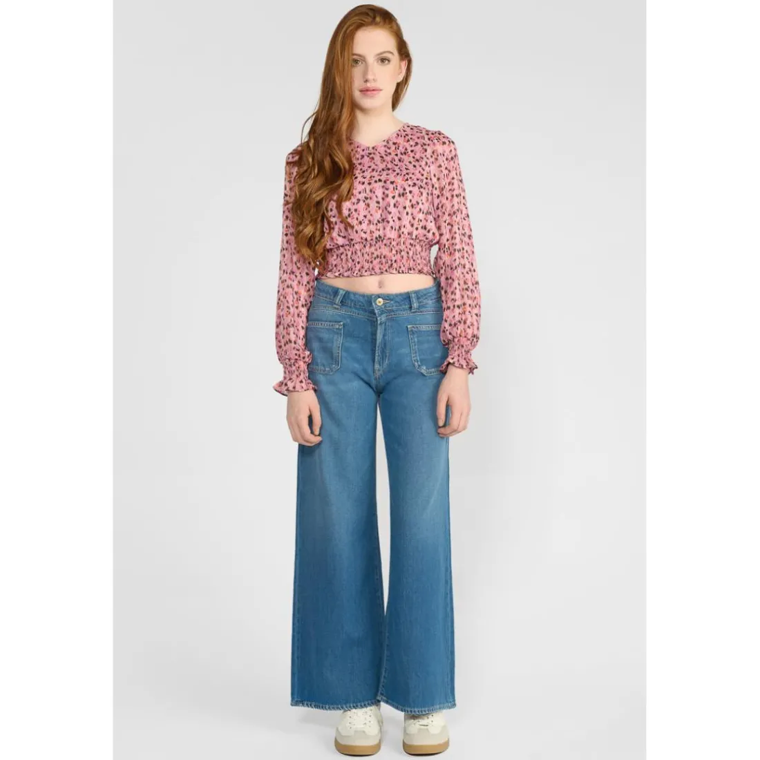 Jeans fille, flare, très évasé, longueur 34 bleu Iris en coton