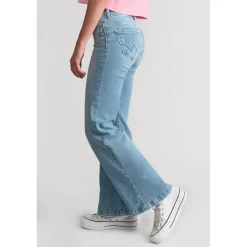 Jeans fille, flare, très évasé, longueur 34 bleu en coton