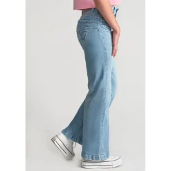 Jeans fille, flare, très évasé, longueur 34 bleu en coton