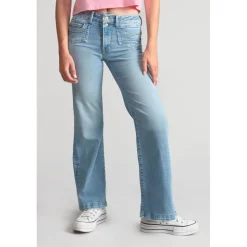 Jeans fille, flare, très évasé, longueur 34 bleu en coton