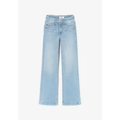 Jeans fille, flare, très évasé, longueur 34 bleu en coton
