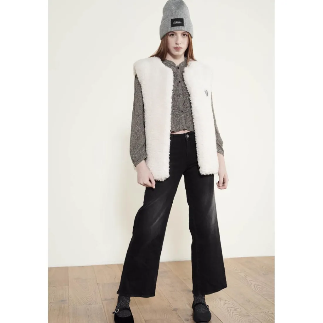 Jeans fille, flare, très évasé, longueur 34 noir en coton Demi