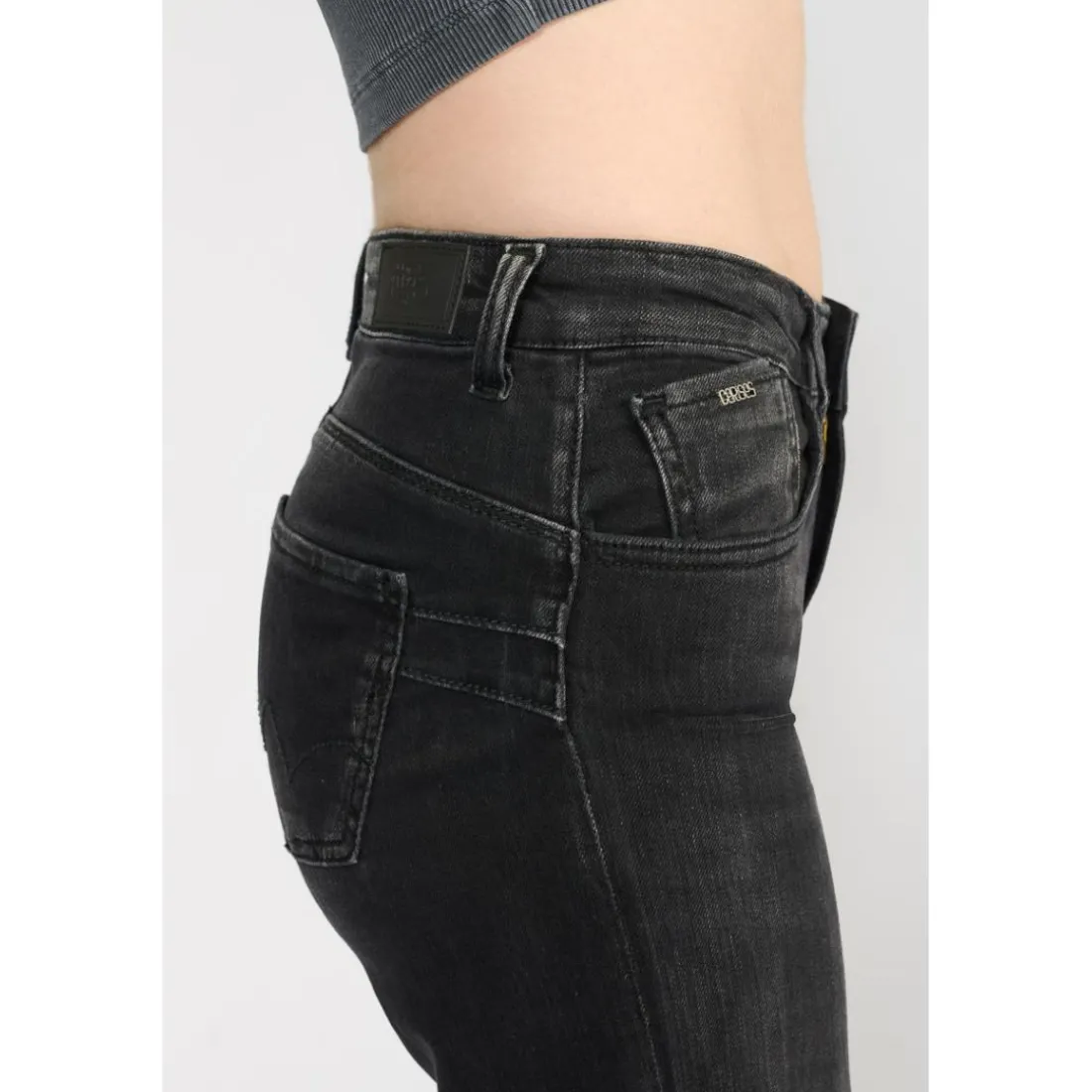Jeans fille, flare, très évasé, longueur 34 noir en coton Demi