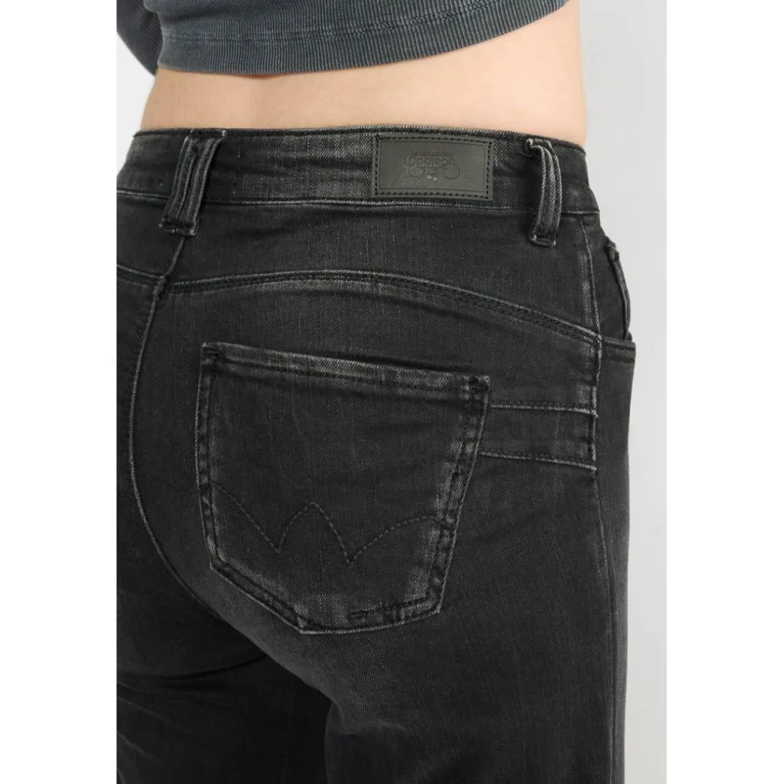 Jeans fille, flare, très évasé, longueur 34 noir en coton Demi