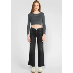 Jeans fille, flare, très évasé, longueur 34 noir en coton Demi