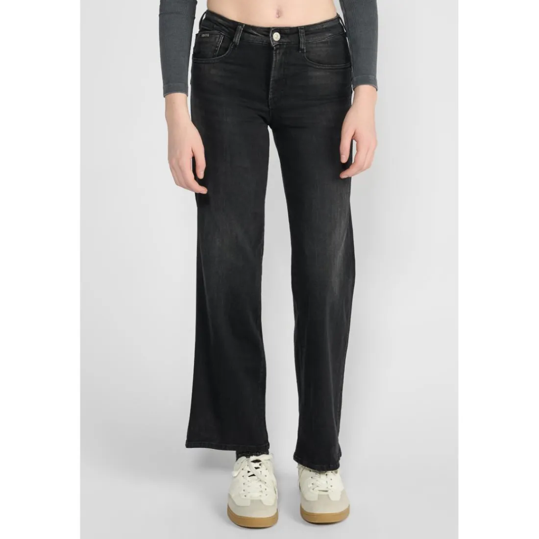 Jeans fille, flare, très évasé, longueur 34 noir en coton Demi