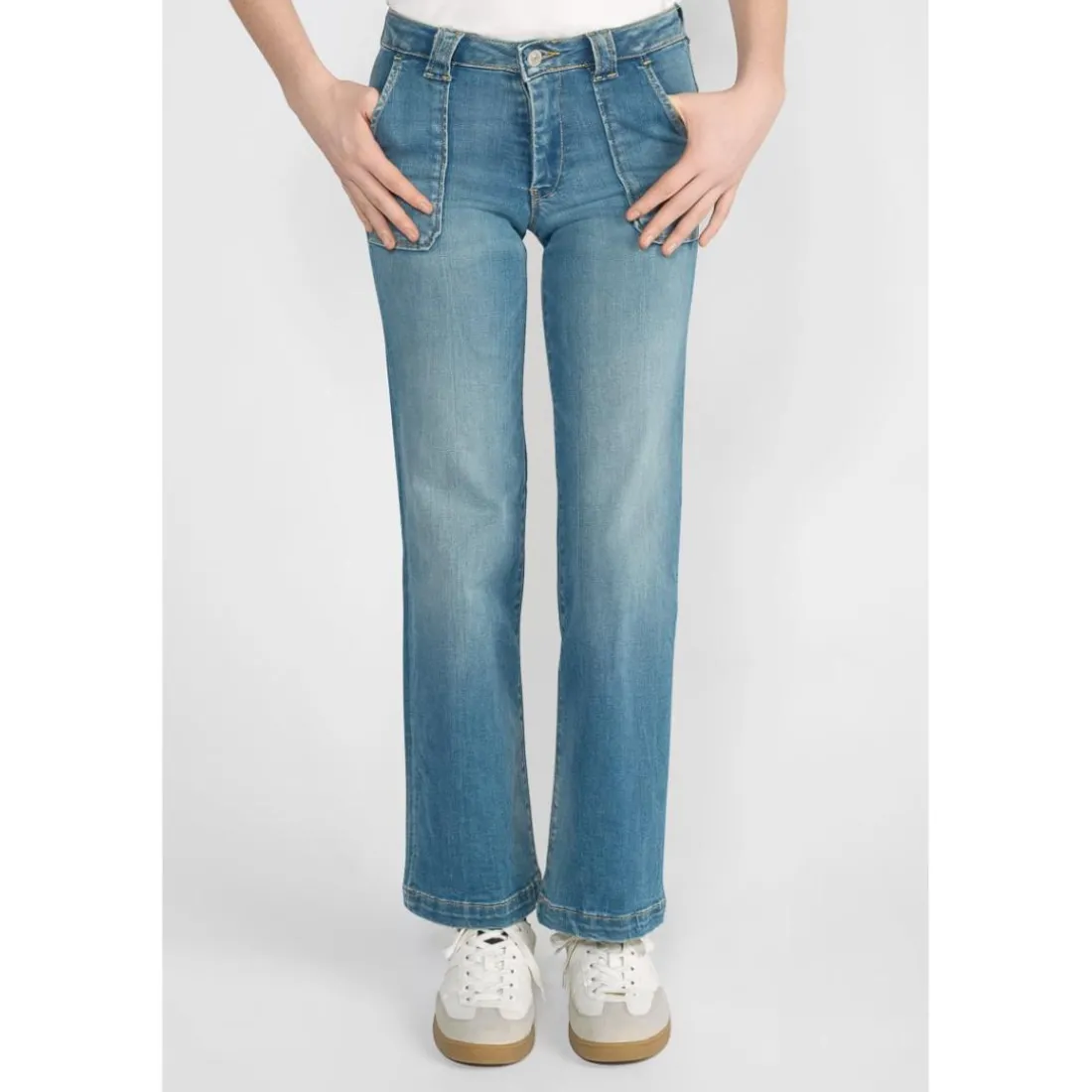 Jeans fille, flare, très évasé, longueur 34 bleu Nina en coton