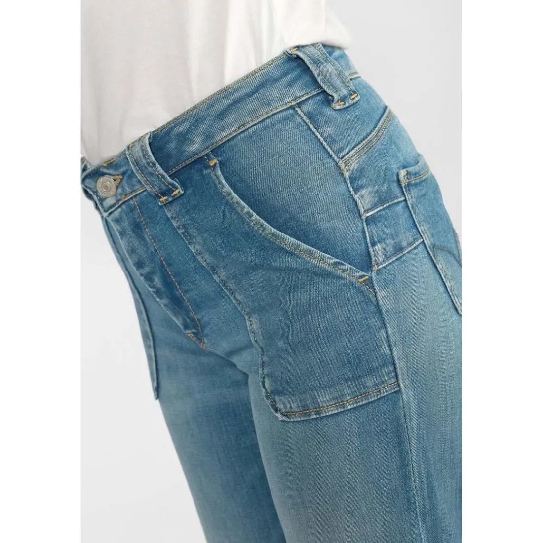 Jeans fille, flare, très évasé, longueur 34 bleu Nina en coton