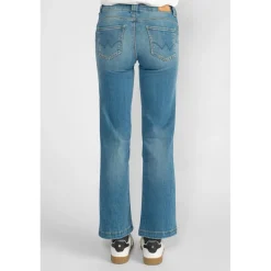 Jeans fille, flare, très évasé, longueur 34 bleu Nina en coton