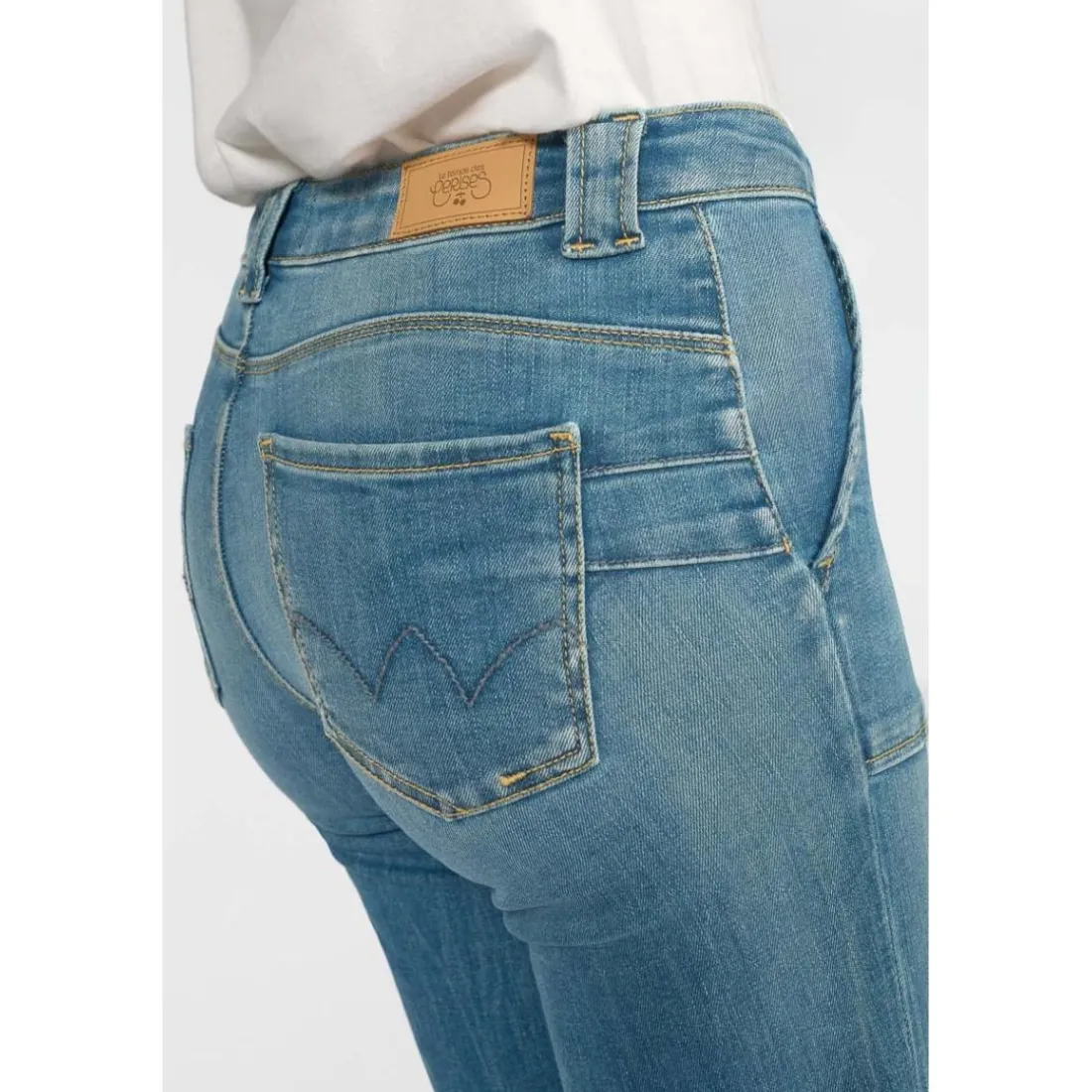 Jeans fille, flare, très évasé, longueur 34 bleu Nina en coton