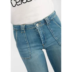 Jeans fille, flare, très évasé, longueur 34 bleu Nina en coton