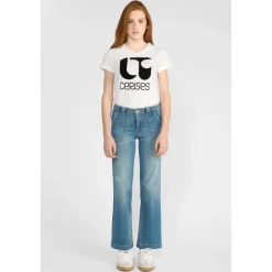 Jeans fille, flare, très évasé, longueur 34 bleu Nina en coton