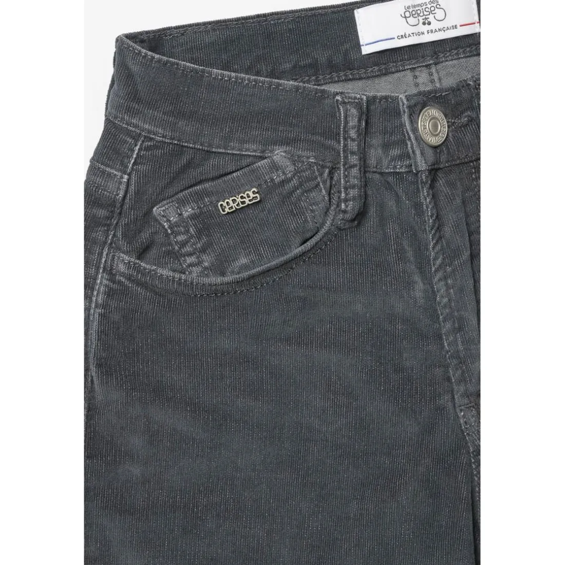 Jeans fille, Flare velours anthracite gris en coton