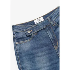 Jeans fille, mom 400/14, 7/8ème bleu en coton Ula