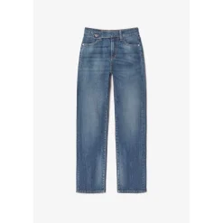 Jeans fille, mom 400/14, 7/8ème bleu en coton Ula