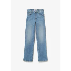 Jeans fille, regular, droit pulp slim taille haute n°4, longueur 34 bleu en coton