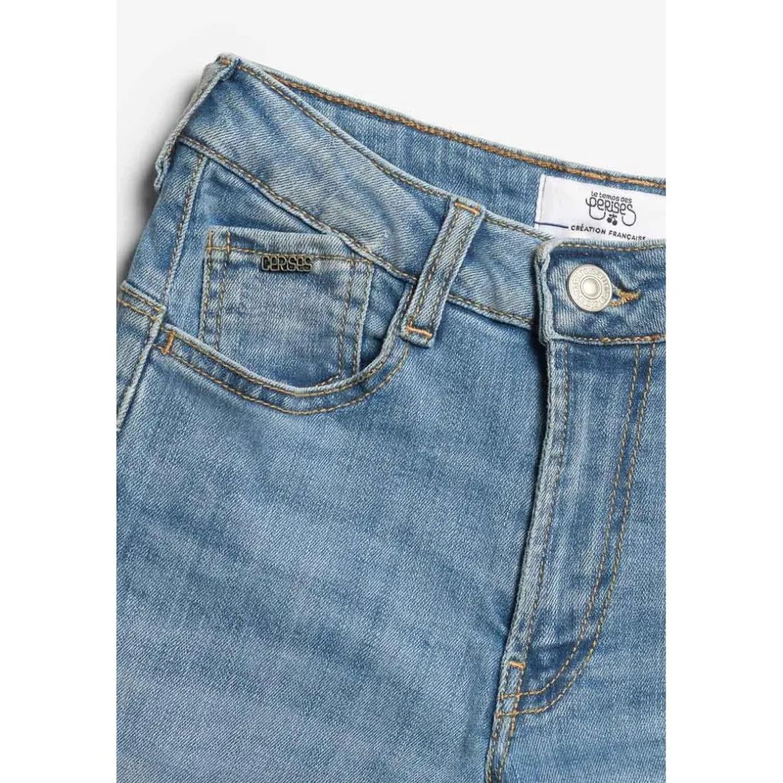 Jeans fille, regular, droit pulp slim taille haute n°4, longueur 34 bleu en coton