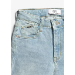 Jeans fille, regular, droit 400/12, 7/8ème bleu en coton