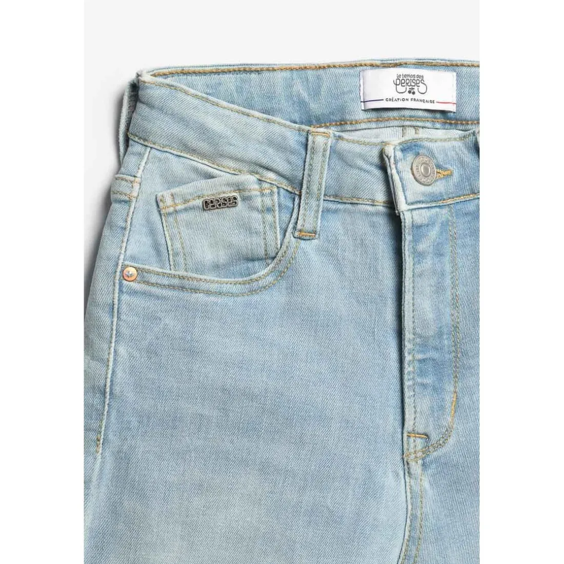 Jeans fille, regular, droit 400/12, 7/8ème bleu en coton
