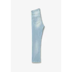 Jeans fille, regular, droit 400/12, 7/8ème bleu en coton