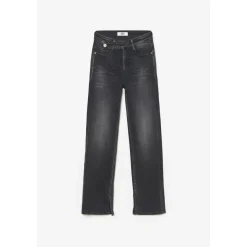 Jeans fille, regular, droit 400/14, longueur 34 noir en coton
