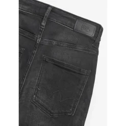 Jeans fille, regular, droit 400/14, longueur 34 noir en coton