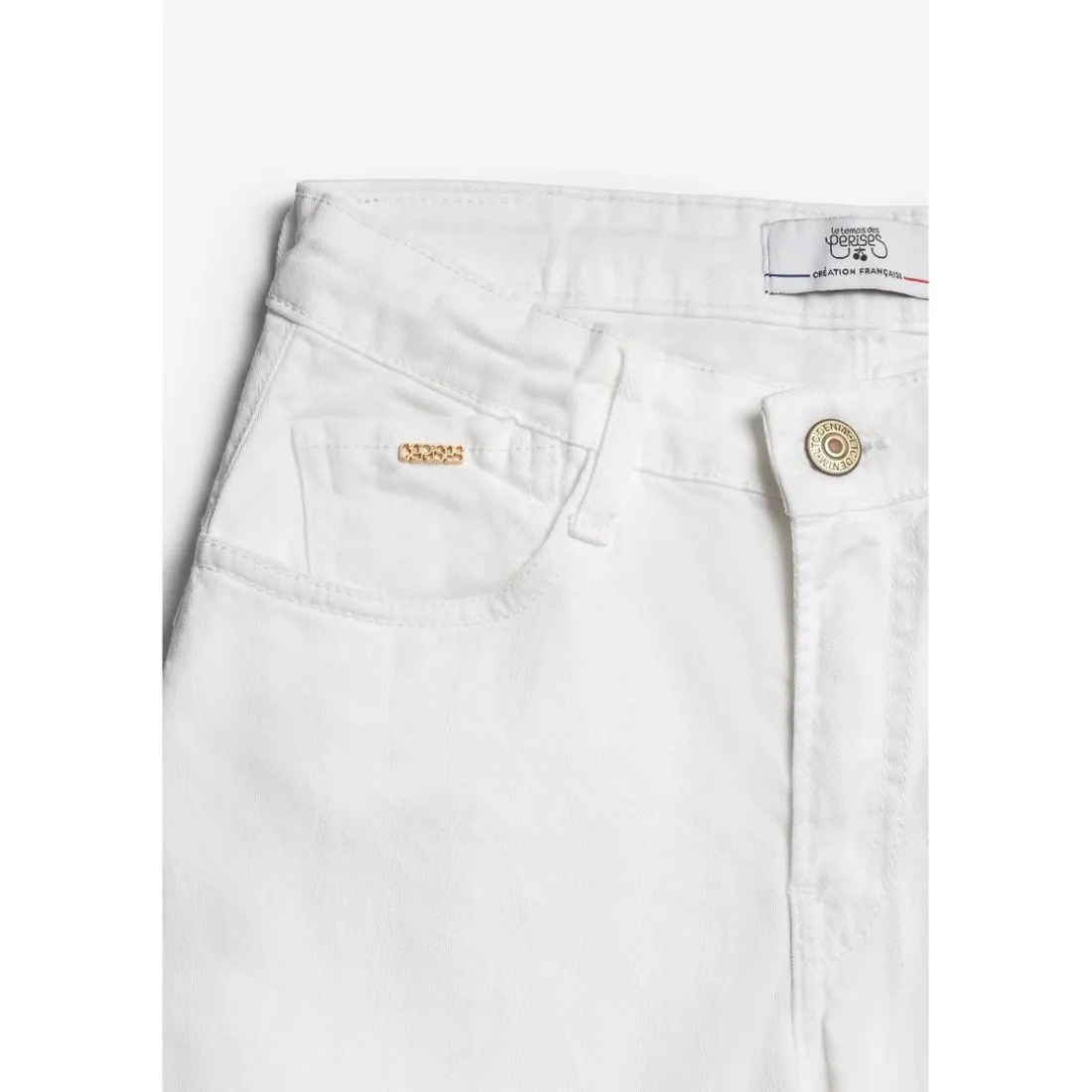 Jeans fille, regular, droit pulp slim taille haute, longueur 34 blanc en coton