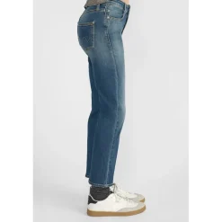 Jeans fille, regular, droit regular taille haute, longueur 34 bleu Eve