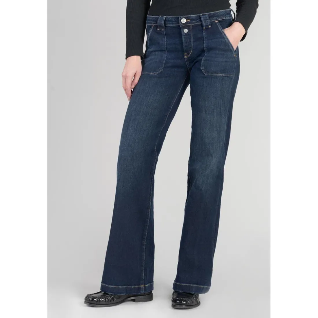 Jeans flare, très évasé , longueur 34 bleu en coton Nea
