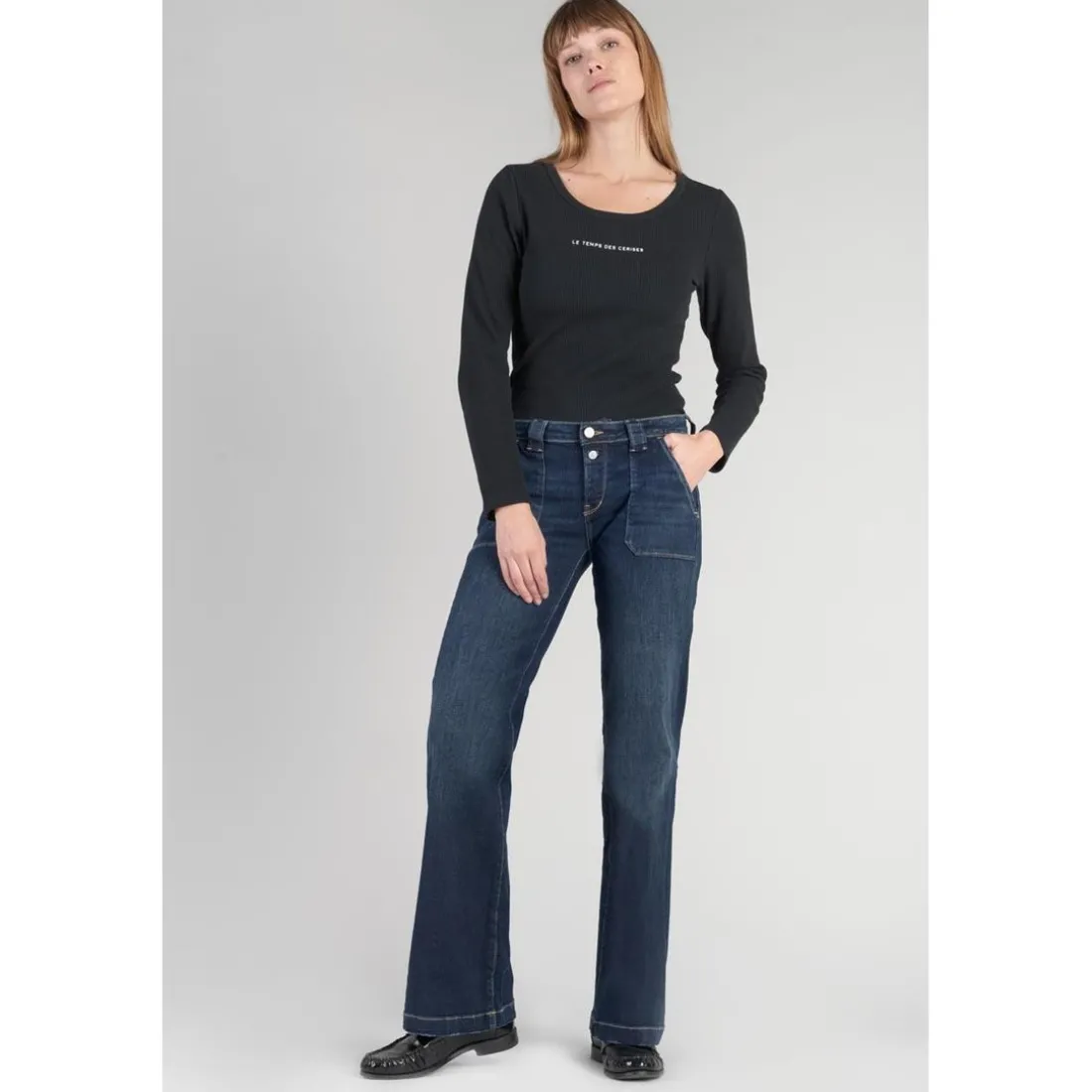 Jeans flare, très évasé , longueur 34 bleu en coton Nea