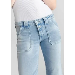 Jeans flare, très évasé , longueur 34 bleu en coton Ora