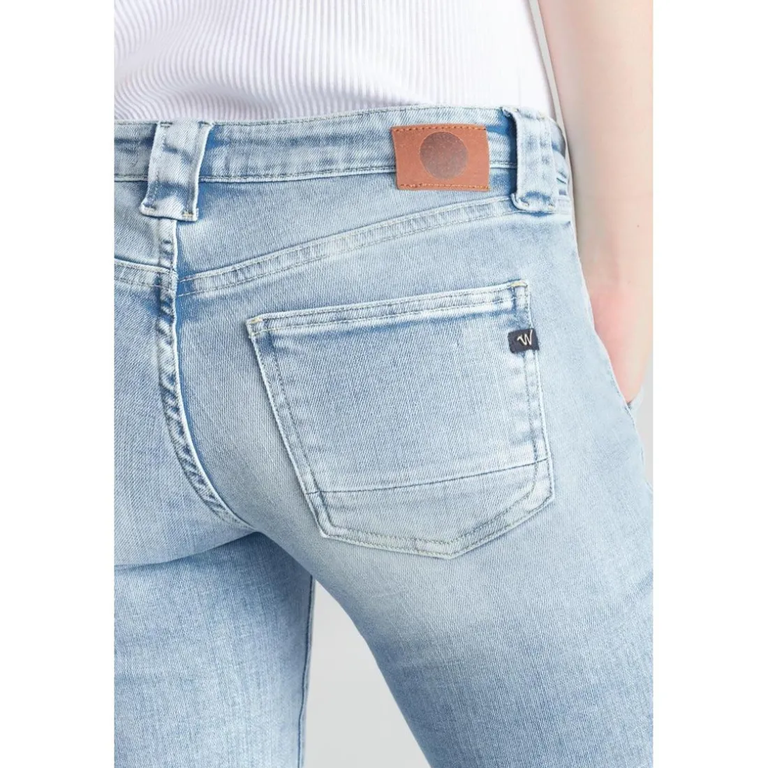 Jeans flare, très évasé , longueur 34 bleu en coton Ora