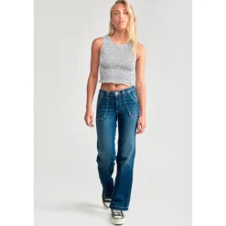 Jeans flare, très évasé, longueur 34 bleu en coton Gwen