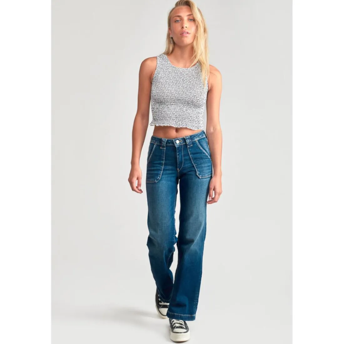Jeans flare, très évasé, longueur 34 bleu en coton Gwen