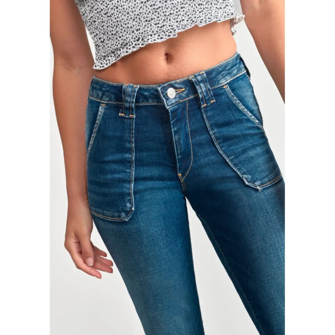 Jeans flare, très évasé, longueur 34 bleu en coton Gwen