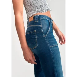 Jeans flare, très évasé, longueur 34 bleu en coton Gwen