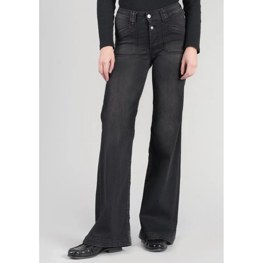 Jeans flare, très évasé PULP high flare, longueur 34 noir en coton Elise