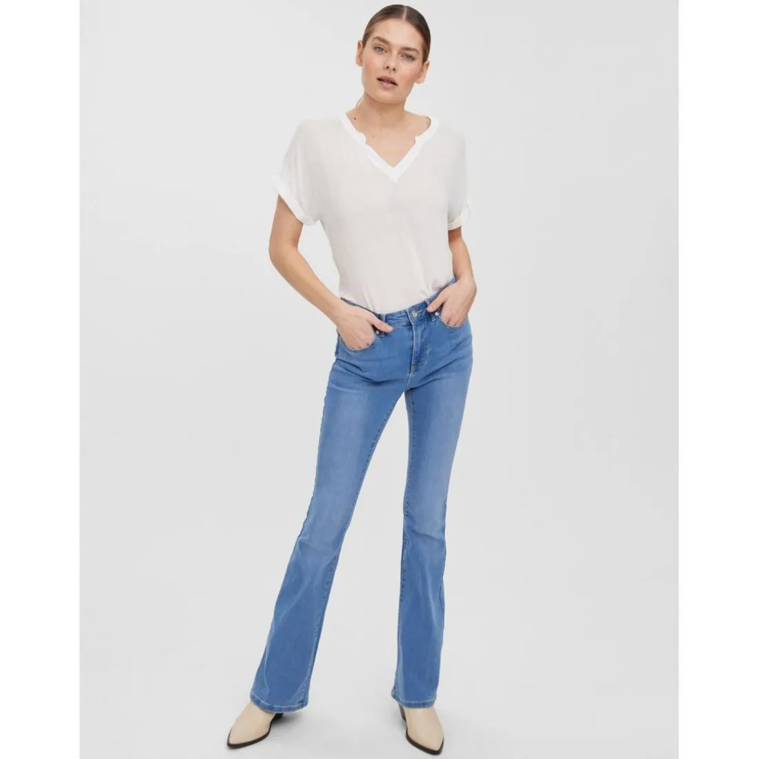 Jeans Flared Fit bleu en coton