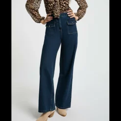 Jeans large taille haute denim brut en coton