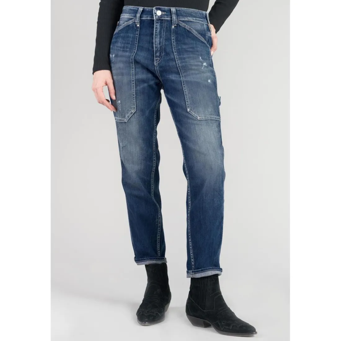 Jeans loose, large - Bleu en coton