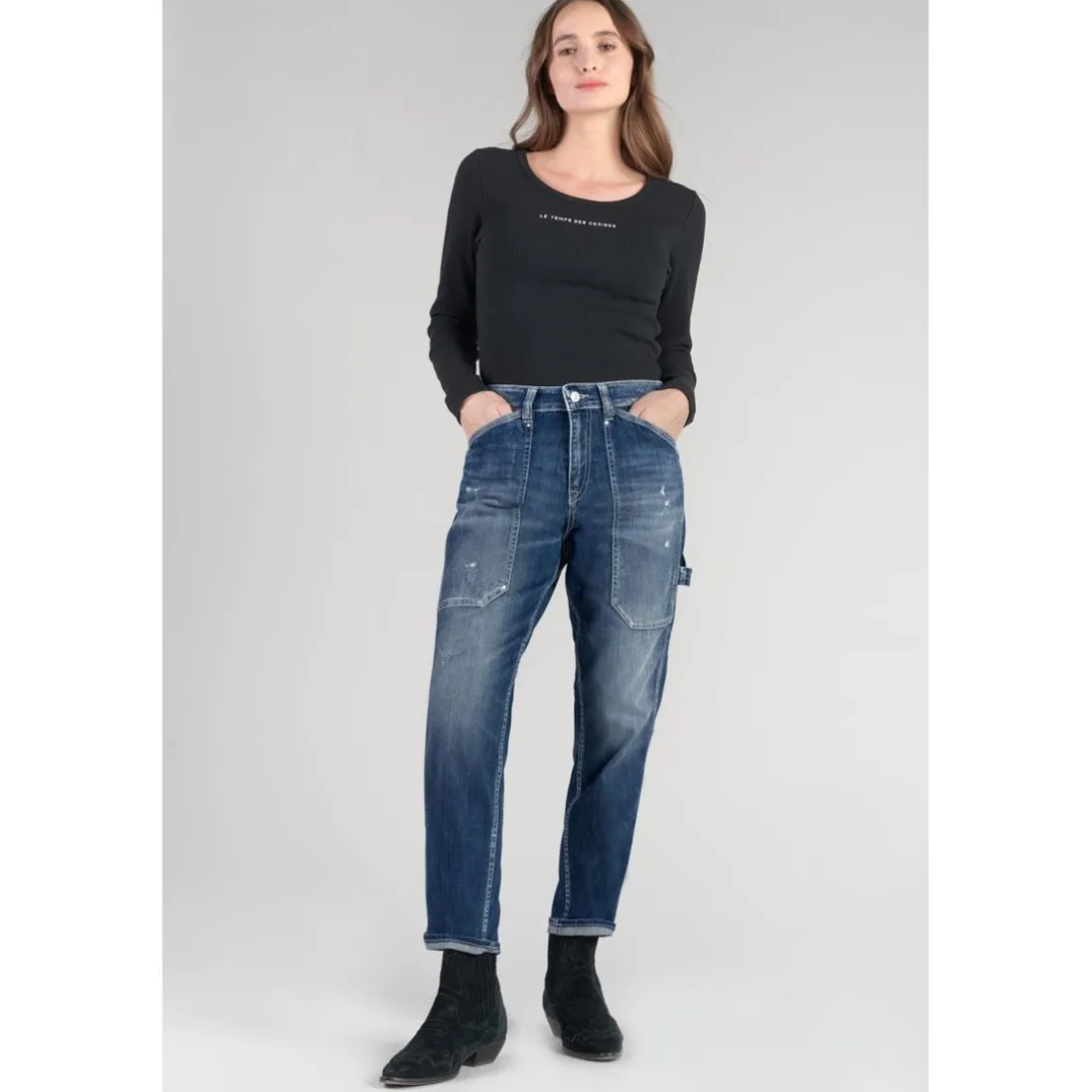 Jeans loose, large - Bleu en coton