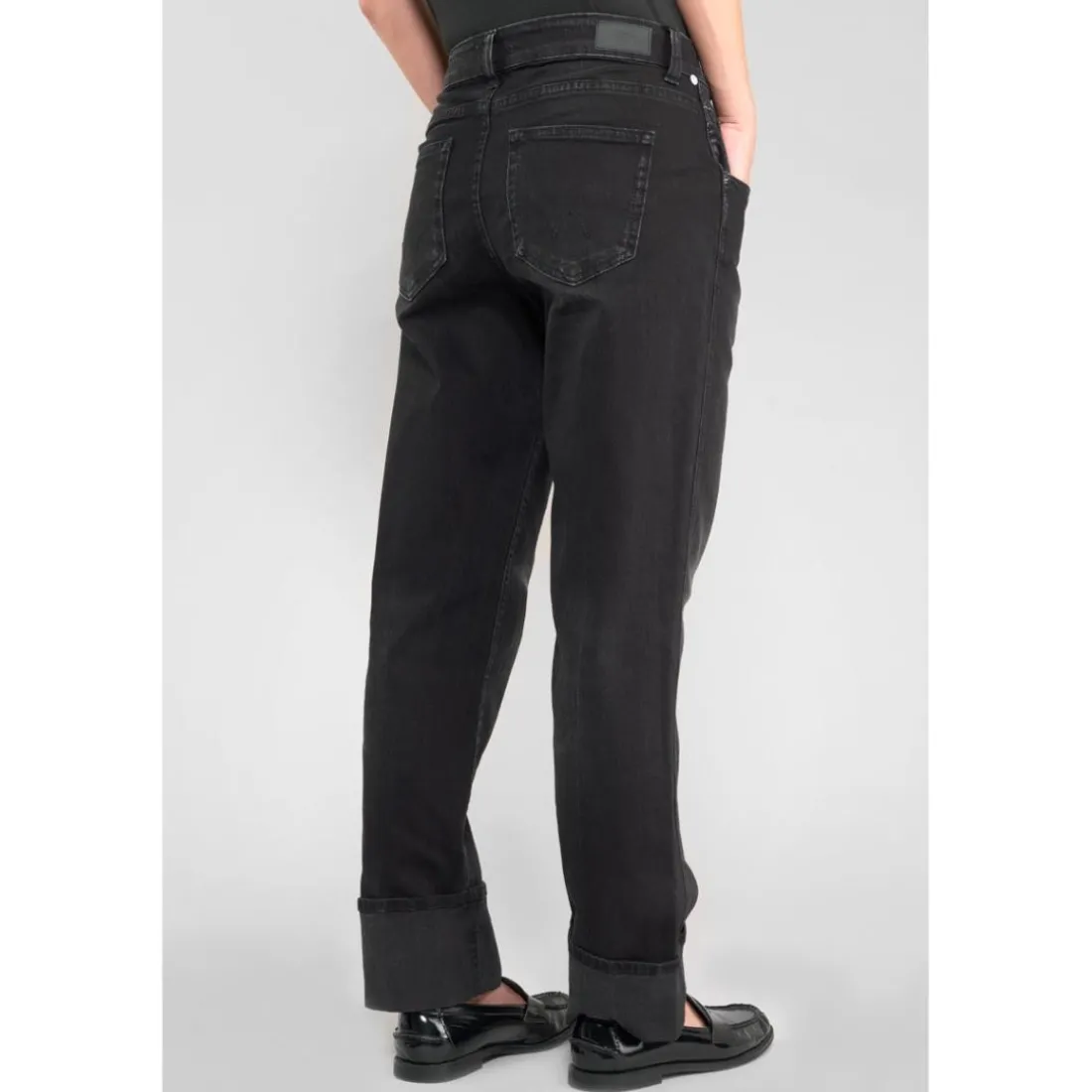 Jeans loose, large 400/60 girlfriend taille haute, longueur 34 noir Alma