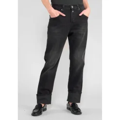 Jeans loose, large 400/60 girlfriend taille haute, longueur 34 noir Alma