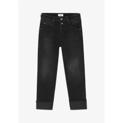 Jeans loose, large 400/60 girlfriend taille haute, longueur 34 noir Alma
