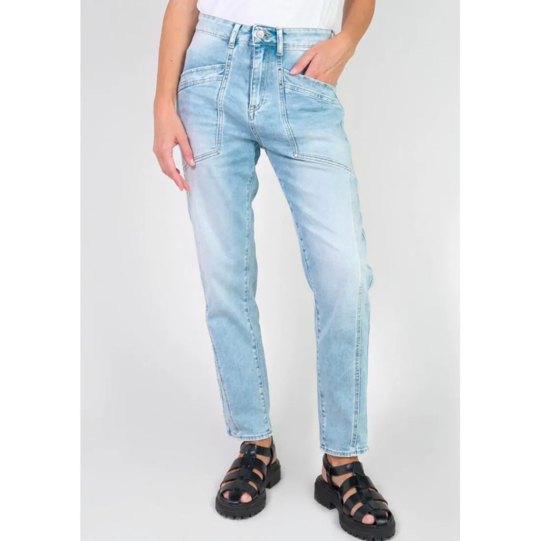 Jeans loose, large 400/60 girlfriend taille haute, 7/8ème UNION bleu en coton Jade