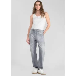 Jeans loose, large 400/60 girlfriend taille haute, 7/8ème gris Ava