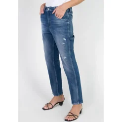 Jeans loose, large 400/60 girlfriend taille haute, longueur 34 bleu en coton Ruth